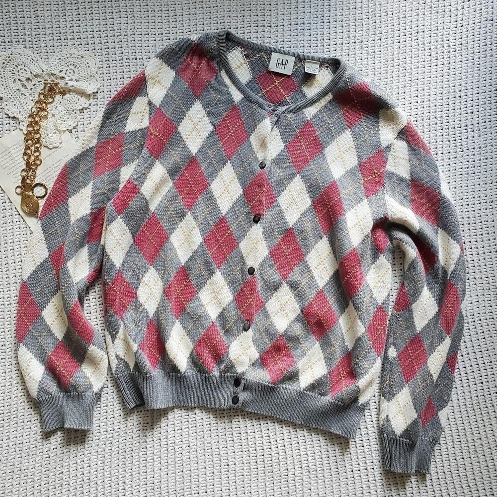 Gap pink white and grey button up sweater 100% cotton excellent condition - Picture 2 of 7